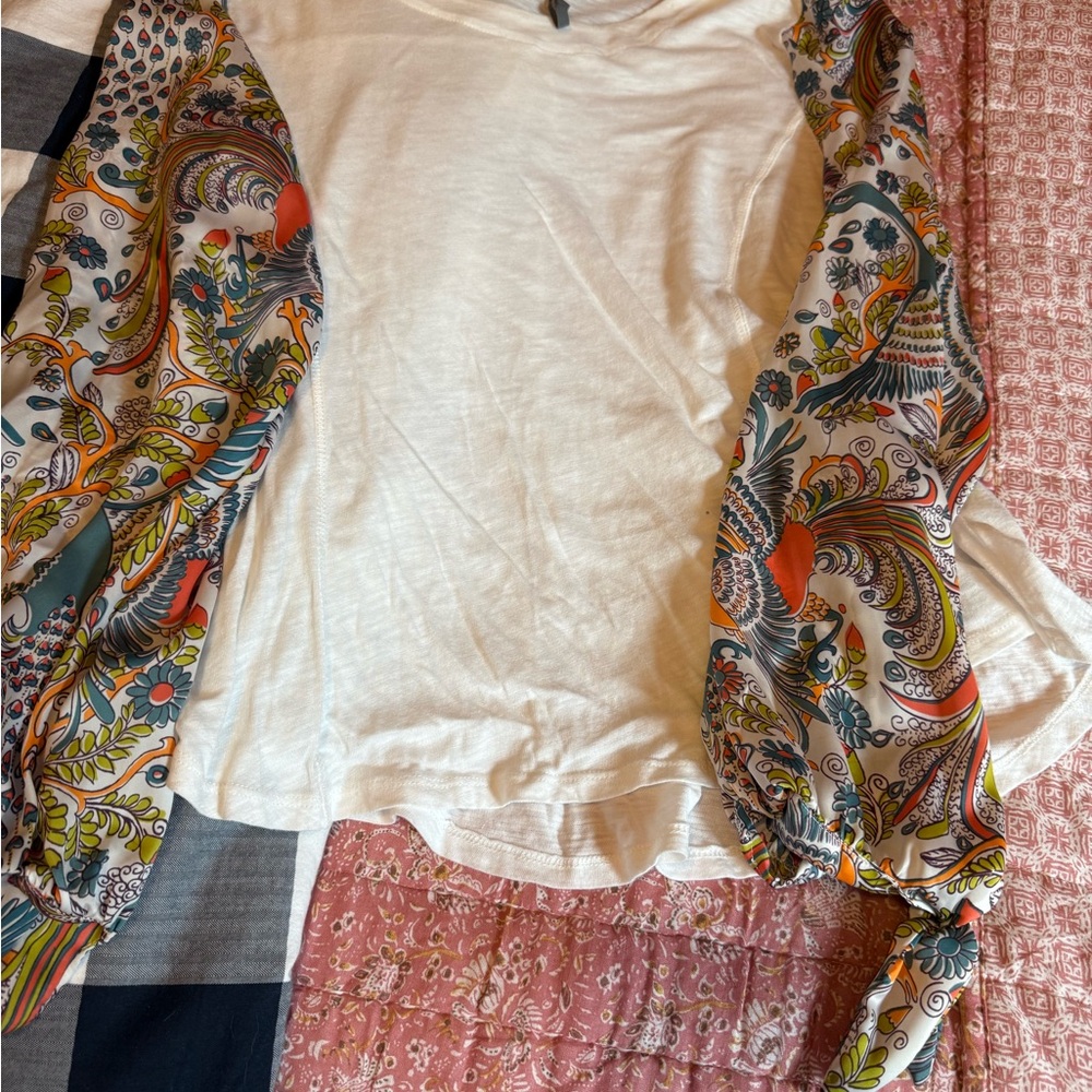 Anthropologie Cream Ruched Tie Front Blouse